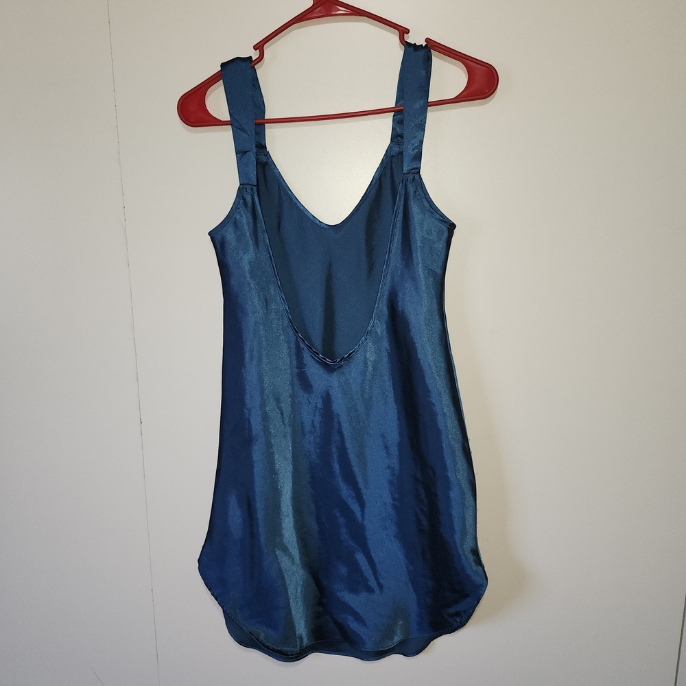 Vintage Honors Intimates Slip Nightgown Size S Deep V Back Teal Y2K Glam - Picture 6 of 11